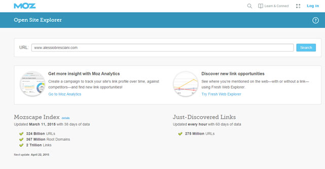 Example of Website Tools from SEP Moz Open Site Explorer