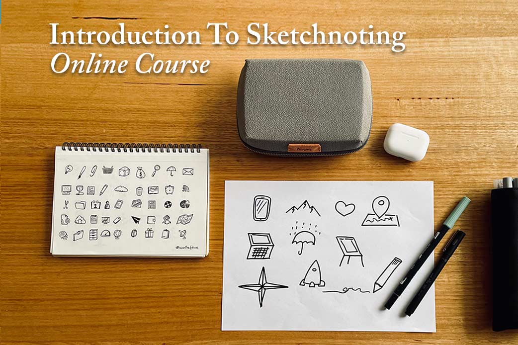 Image showing promo display for 'Introduction to Sketchnoting Online Course on Udemy by Alessio Bresciani